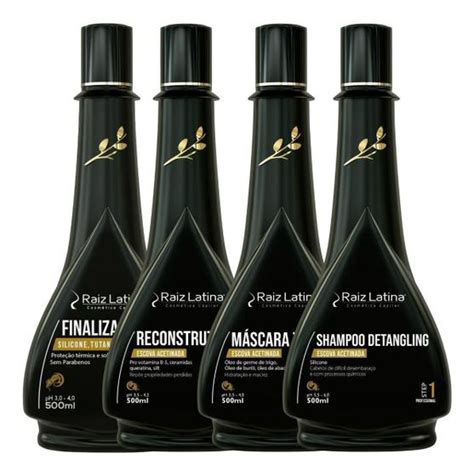 Kit Escova Acetinada Raiz Latina Finalizador Tutano Ml Profissional Tratamento Capila