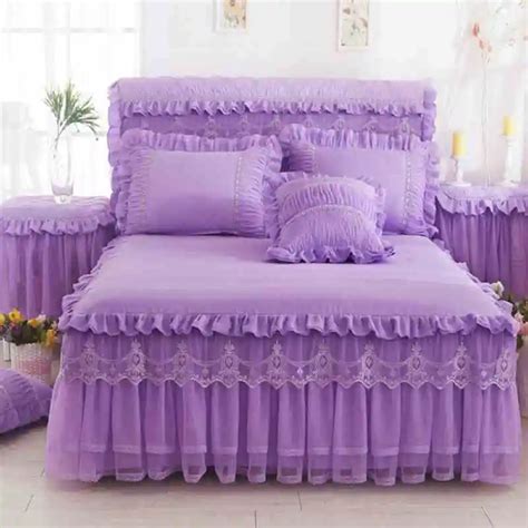 Korea Lace Ruffle Bedspread Bed Skirt Pillowcases 1 3pc Solid Color