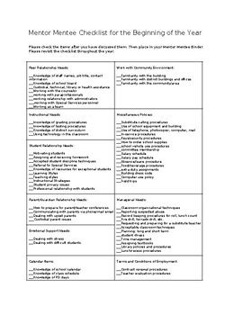 Mentor Mentee Forms And Checklists Editable And Fillable Resource