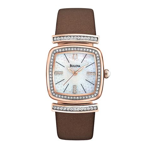 Bulova Ladies Rose Gold Plated Brown Leather Strap Watch Hsamuel