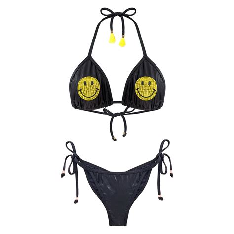 Elin Ritter Ibiza Women S Black Yellow Orange Ibiza Smile Face Metallic Bikini Tamara Pia