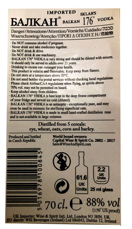 Sklars Balkan 176° 88 Premium Serbian Vodka House Of Malt