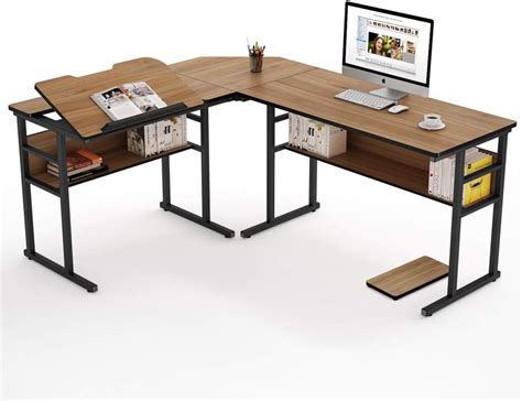 Tribesigns Modern L Shaped Desk With Bookshelf 67 Double Corner