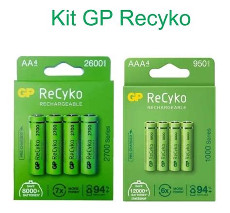 Pilhas Recarregáveis Gp Recyko Kit 4 Aa 2700 + 4 Aaa 1000mha | Frete grátis