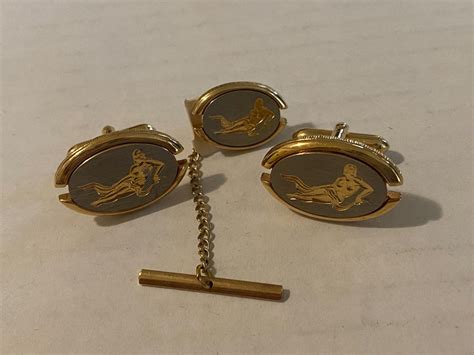 Mens Vintage Nude Woman Cufflinks And Tiepin Etsy