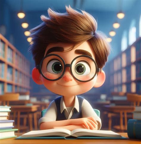 Happy Student Studying With Smile Library In Background Stock
