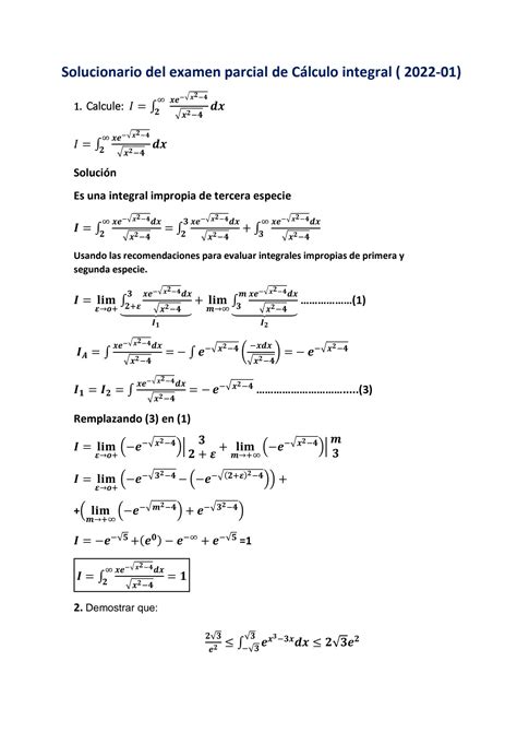 Solution Examen Parcial C Lculo Integral Studypool