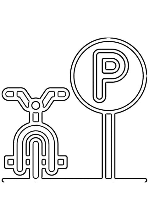 Раскраски, Велосипед припаркован у знака парковки. Обучающие раскраски ...