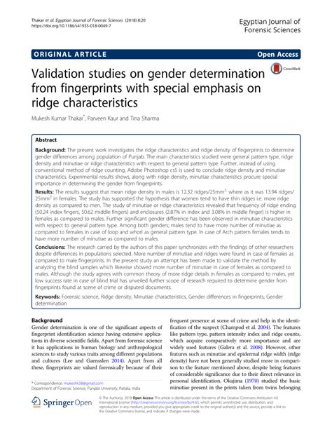 Pdf Validation Studies On Gender Determination From Fingerprints With