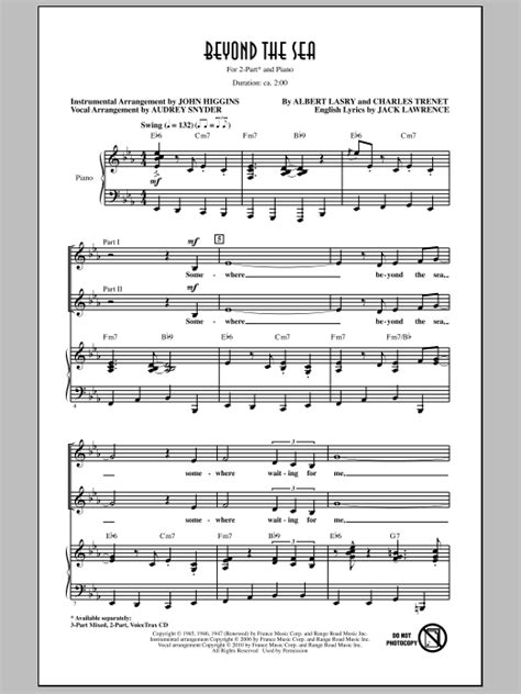 Beyond The Sea Arr Audrey Snyder By Bobby Darin Sheet Music For