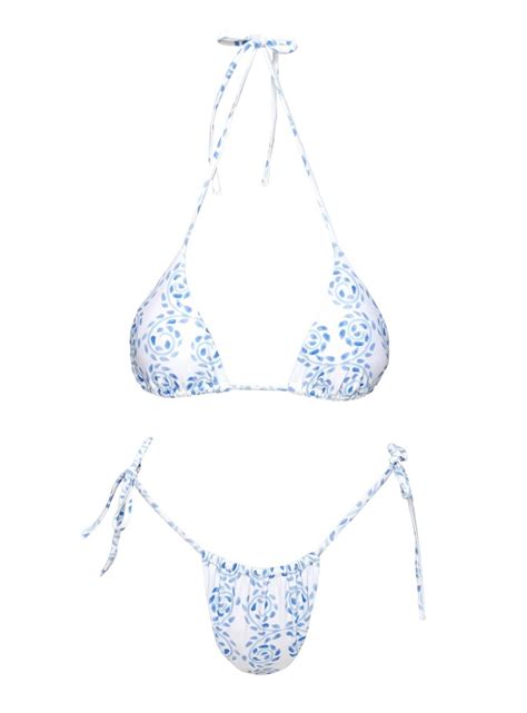Bas de bikini froncé à nouer sur les côtés de Jenner tourbillon bleu