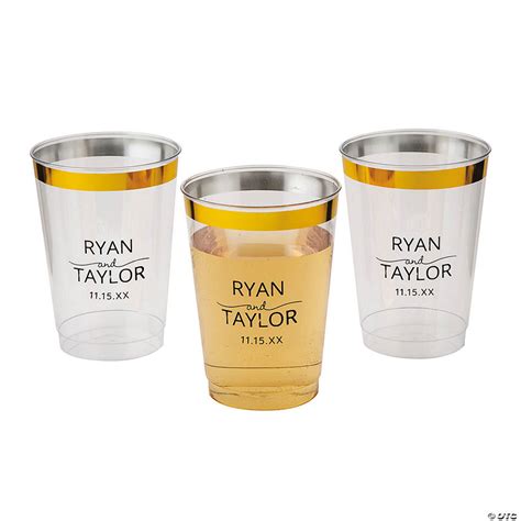 Personalized Names Date Gold Rim Clear Plastic Cups 50 Ct