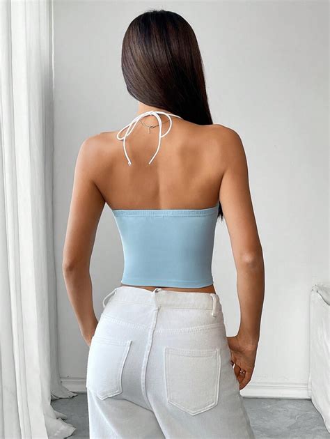 SHEIN MOOSTA French Hot Girl Lace Patchwork Spaghetti Strap Y2K Sensual Backless Tank Top