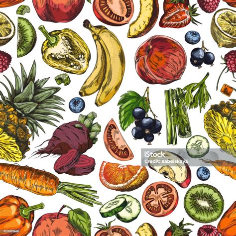 assorted fruits  vegetables sketch vector se stock illustration