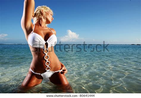 Sexy Blond Model White Bikini Stock Photo Edit Now