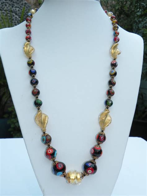 Venetian Murano Glass Millefiori Bead Necklace Multi Gem