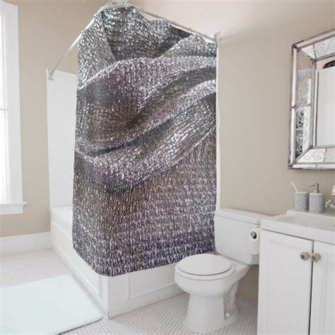 Sparkly Faux Silver Glitter Fabric Design Shower Curtain