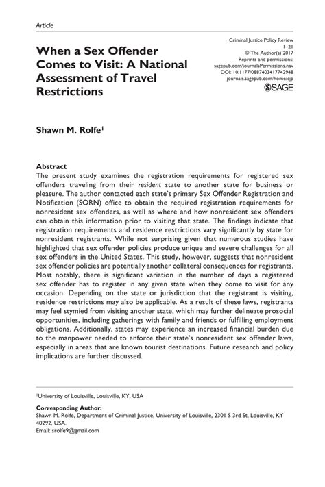 Pdf When A Sex Offender Comes To Visit A National Assessment Of Travel Restrictions