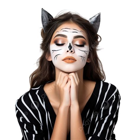 Beautiful Girl Lining Her Eyes With Halloween Makeup In Her Bedroom