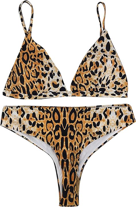 LilyCoco Damen Bikini Set Leopardenmuster Hohe Taille Zweiteiliger