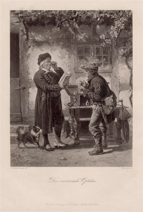 Der vacirende Optikus. Ein reisender Händler bietet einem Mann eine