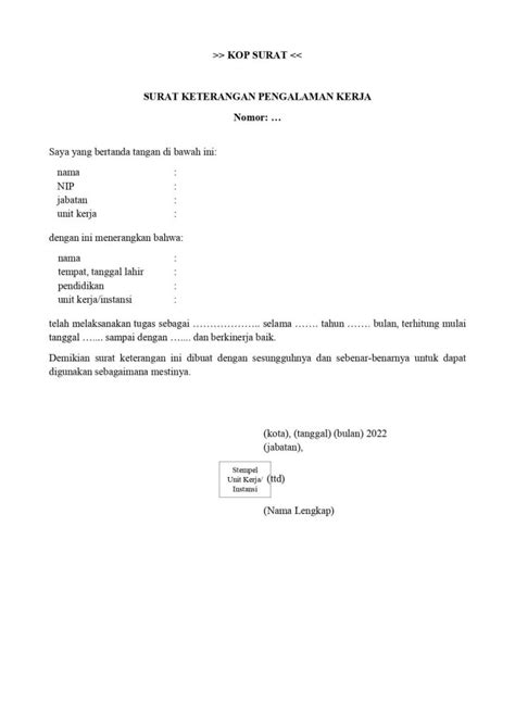 Format Surat Keterangan Pengalaman Kerja Seleksi Pppk