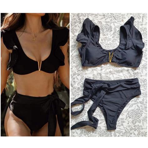 Ruffle High Waist Bikini Set Women S Fashion Swimwear Bikinis Swimsuits On Carousell
