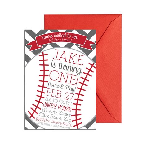 Baseball Party Invite with Chevron + Envelopes - Aesthetic Journeys Designs