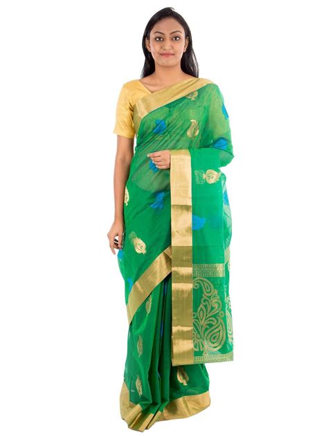 The Chennai Silks Silk Cotton Saree Green Ccm 121