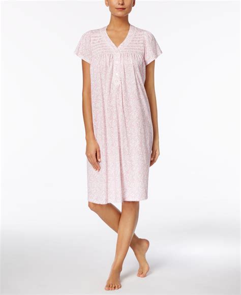 Miss Elaine Cotton Picot Trim Printed Nightgown In Pink Lyst