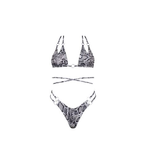 Lexi Bikini Top In Grey Snakeskin Viki Swim Wolf Badger