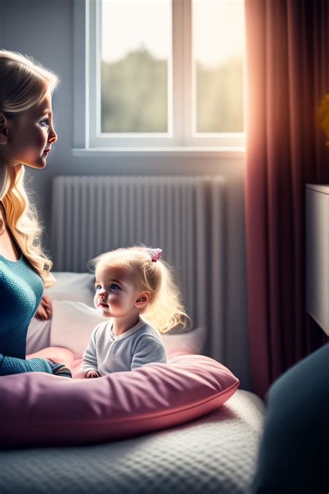 Lexica 3 Year Old Blonde Girl Sitting On Bed And Talking To Her Mother Photorealistic