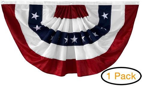 58x27 Usa Patriotic Nylon Bunting Pleated Flag 2 Sided Embroidered