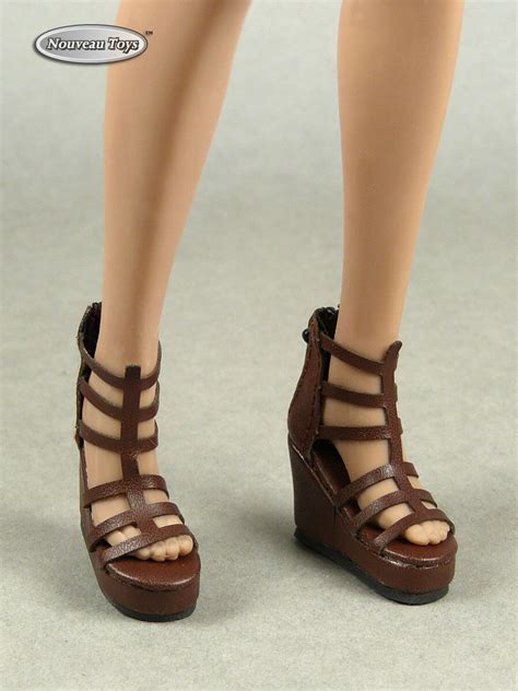 Phicen Tb League Hot Toys Nt Female Dark Brown Gladiator Wedge Heel Shoes Ebay
