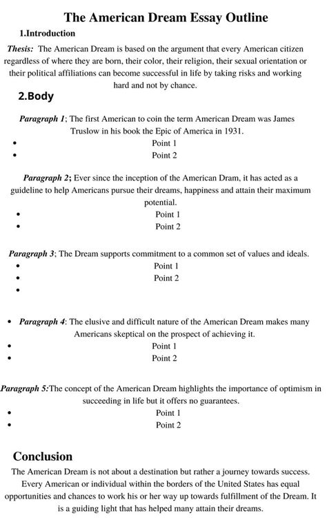 The American Dream Essay Outline | Essay outline, College essay examples, Essay writing examples