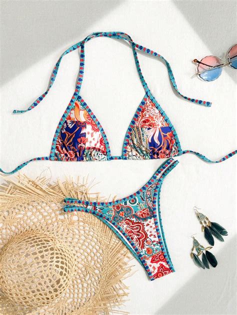 Random Print Shoulder Strap Top And High Cut Pcs Bikini Set Summer For Sale Australia New