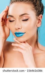 Naked Beautiful Woman Blue Lips Posing Stock Photo 1564616386 Shutterstock