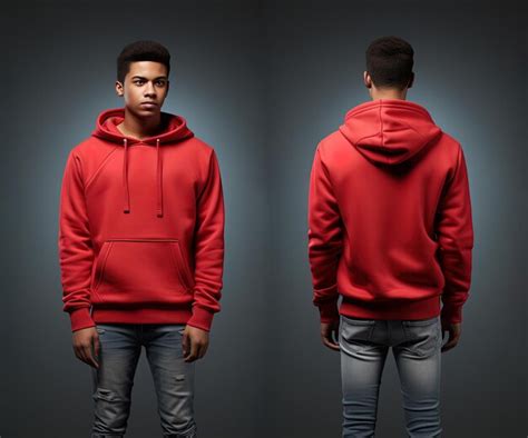 Premium AI Image | Front and back view of a red hoodie mockup for ...