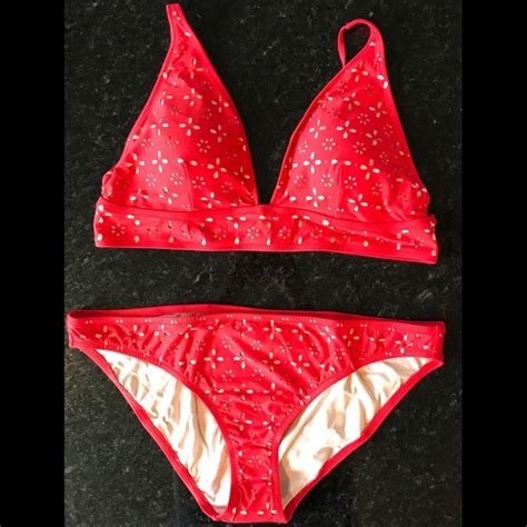 J Crew Swim New Jcrew Bikini In Lasercut Eyelet Red Xl Poshmark