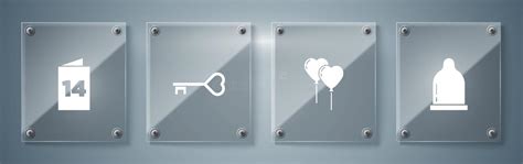 Set Condom Balloons In Form Of Heart Key Shape And Greeting Card