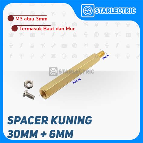 Jual Spacer Besi Kuningan M3 Hex Screw 30 6 PCB 30mm Lengkap Mur Baut