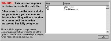general program functions multi user warning message caliach