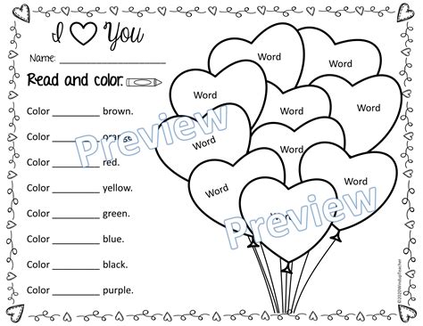 Valentine S Day Sight Word Coloring Sheet Activity Editable Heart Worksheet Made By Teachers