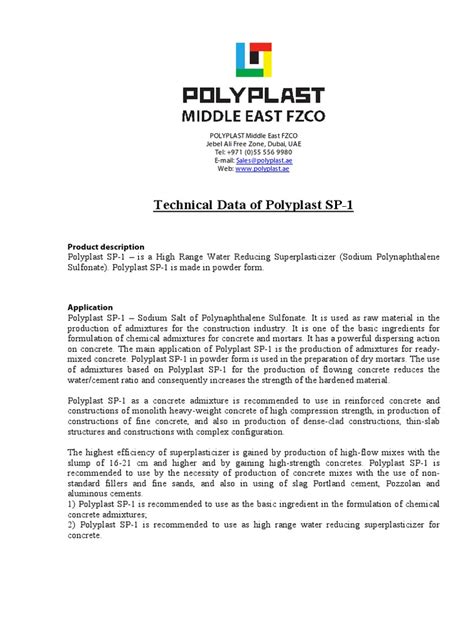 Polyplast SP-1 | PDF | Concrete | Physical Sciences