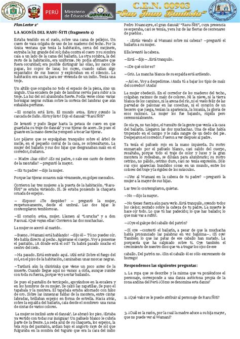 PLAN Lector 03 07 2024 Plan Lector 2 LA AGONÍA DEL RASU ÑITI