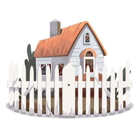 An Illustration Of House With White Picket Fence Clipart Vector, House ...