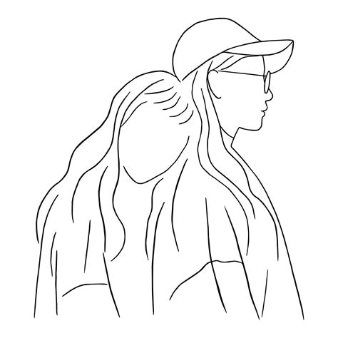 Line Art Minimal Of Lesbian Embracing Together In Hand Drawn Love Concept For Decoration Doodle