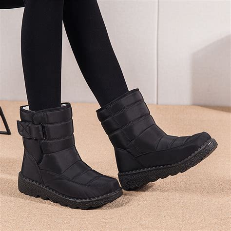 Fitoron Snow Boots For Women Winter Waterproof Shoes Faux Fur Lined Mid Calf Boots Warm Outdoor