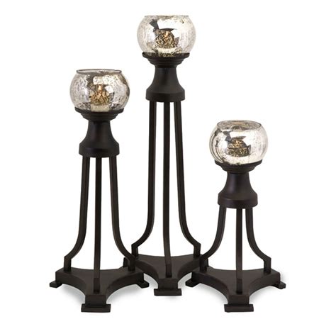 Set Of 3 Statuesque Glass Domed Elegant Votive Candle Holders Pool