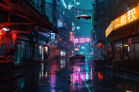 Premium Photo A Surreal Cyberpunk Cityscape At Twilight Where Neon